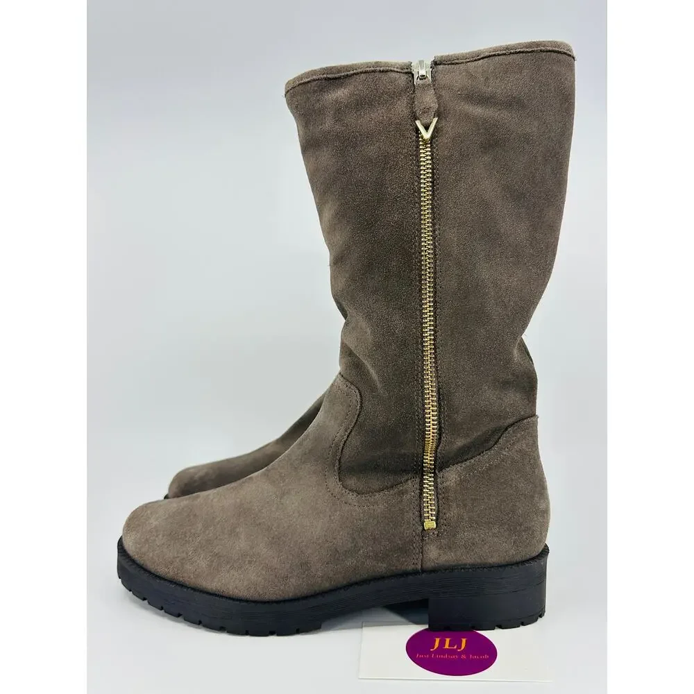 Vionic Women's Mica Grey Water Resistant Suede Mid Calf Zip Boots Size 6.5